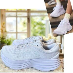 HOKA Bondi 8 Supportive Running Shoes White Womens Size 9.5 Max Cushion Comfort